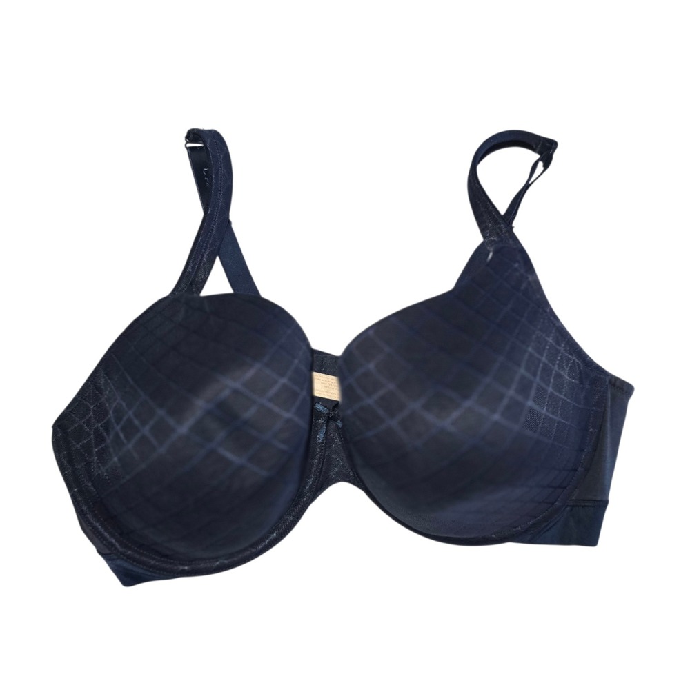 Cacique 40DD Full Coverage Embroidered Bra Navy Blue Everyday Comfort